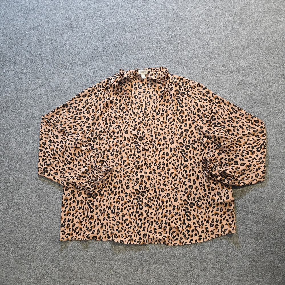 J Crew Top Womens Size XL Tan Black Leopard Long Sleeve Button Up Career Casual